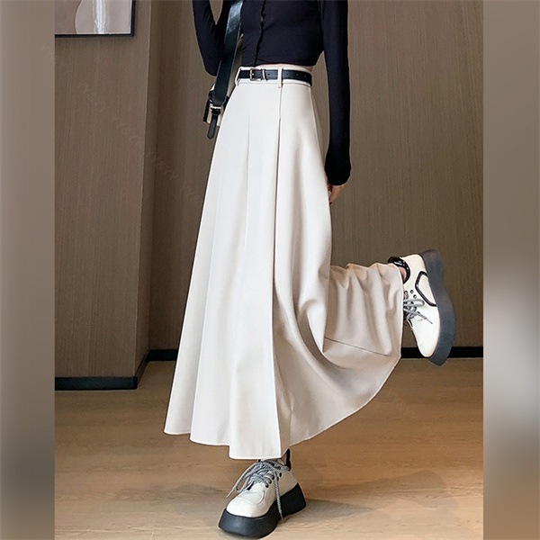 プリーツスカート ロングスカート ベルト付き スカート ファスナー ハイウエストスカート  レディース デート服  大人可愛い シンプル 可愛いデイリー 春 夏 秋 大人 フリーサイズ 長め丈 ロング M L XL 大きいサイズ 体形カバー[fs15]