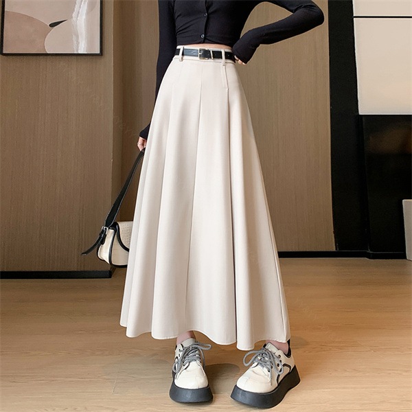 プリーツスカート ロングスカート ベルト付き スカート ファスナー ハイウエストスカート  レディース デート服  大人可愛い シンプル 可愛いデイリー 春 夏 秋 大人 フリーサイズ 長め丈 ロング M L XL 大きいサイズ 体形カバー[fs15]