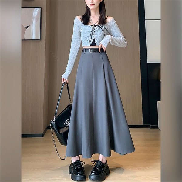 プリーツスカート ロングスカート ベルト付き スカート ファスナー ハイウエストスカート  レディース デート服  大人可愛い シンプル 可愛いデイリー 春 夏 秋 大人 フリーサイズ 長め丈 ロング M L XL 大きいサイズ 体形カバー[fs15]