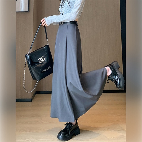 プリーツスカート ロングスカート ベルト付き スカート ファスナー ハイウエストスカート  レディース デート服  大人可愛い シンプル 可愛いデイリー 春 夏 秋 大人 フリーサイズ 長め丈 ロング M L XL 大きいサイズ 体形カバー[fs15]