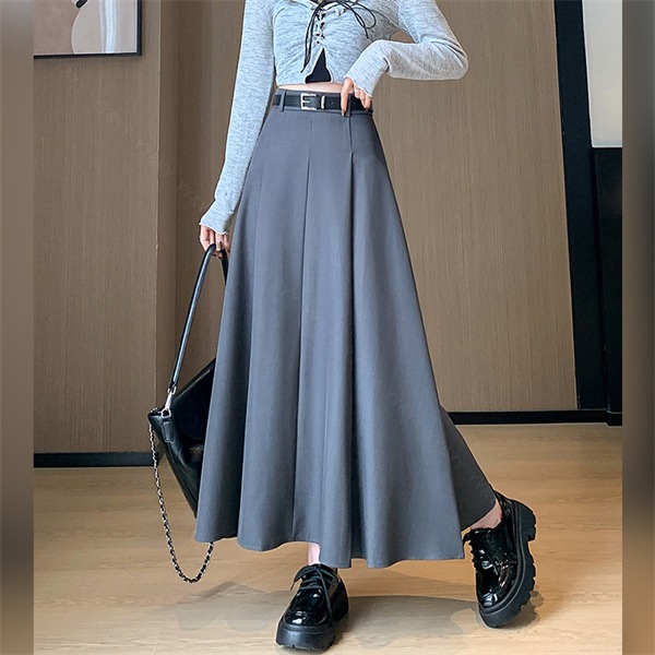 プリーツスカート ロングスカート ベルト付き スカート ファスナー ハイウエストスカート  レディース デート服  大人可愛い シンプル 可愛いデイリー 春 夏 秋 大人 フリーサイズ 長め丈 ロング M L XL 大きいサイズ 体形カバー[fs15]