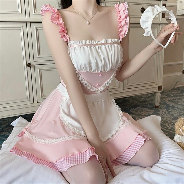コスプレ ベビードール メイド ウエイトレス 大きいサイズ セクシーランジェリー 超過激 透け スケスケ ミニ丈 ワンピース ミニスカ ピンク キャミソール 薄手 フリル リボン XL セクシー スカート 下着  高級感 色気 エロ下着 エロ カチューシャ