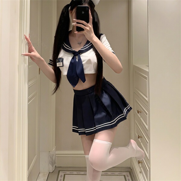 コスプレ セーラー 学生服 制服 セクシーランジェリー ミニスカート プリーツ ミニスカ 半袖 ネイビー セーラー襟 リボン コスチューム ミニ ショート丈 プリーツスカート 伸縮性 マジックテープ 透け スケスケ 過激 セクシー セパレート