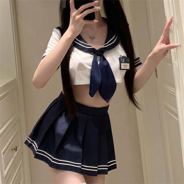 コスプレ セーラー 学生服 制服 セクシーランジェリー ミニスカート プリーツ ミニスカ 半袖 ネイビー セーラー襟 リボン コスチューム ミニ ショート丈 プリーツスカート 伸縮性 マジックテープ 透け スケスケ 過激 セクシー セパレート