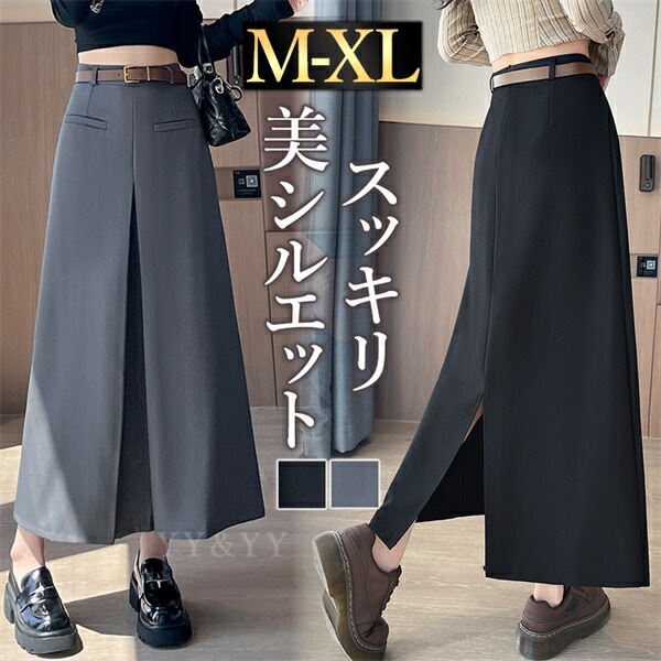 ロングスカート レディース スカート ロングプリーツ 春 夏 秋 ベルト付き 大きいサイズ XL バックファスナー 韓国系 ハイウエスト デート服 大人可愛い シンプル デイリー 大人 ロング丈 楽ちん 黒 脚長 体型カバー 着痩せ ロング カジュアル[fs61]