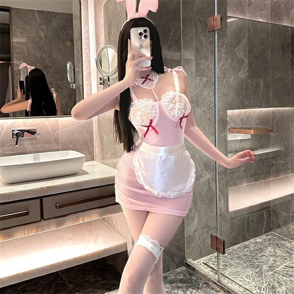 セクシーランジェリー 超過激 メイド 大きいサイズ メイドコスプレ レディース ベビードール 大人 バニー 白 ピンク コスチューム 清楚 コスプレ 可愛い 大人向け XL 3L 4L Tバック ショーツ ピンク エプロン レース ミニ丈 プレゼント