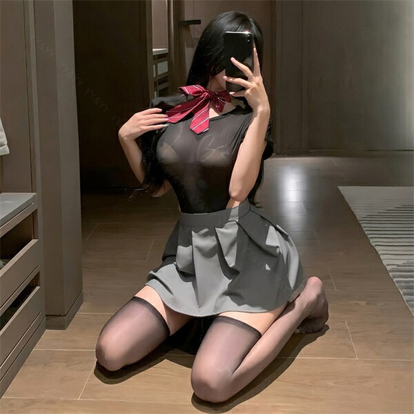 制服 学生服 コスプレ  テディ セクシーランジェリー 上下一体型 半袖 シャツ Uネック ハイレグ ネクタイ 黒 リボン セクシー スカート ミニスカ 谷間 透け スケスケ ミニ丈 コスチューム 超過激 ルームウェア 下着 部屋着 可愛い 伸縮性 高級感