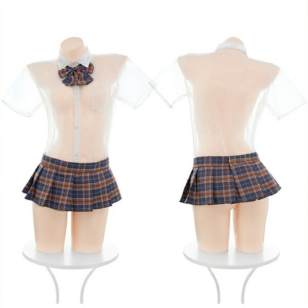 コスプレ 制服 学生服 セクシーランジェリー 超過激 透け スケスケ ミニ丈 ミニスカート ミニスカ チェック柄 薄手 シアー 開襟シャツ ネクタイ リボン Tバック セクシー スカート 谷間 チラ見せ 下着 部屋着 伸縮性 高級感 色気 エロ下着 エロ