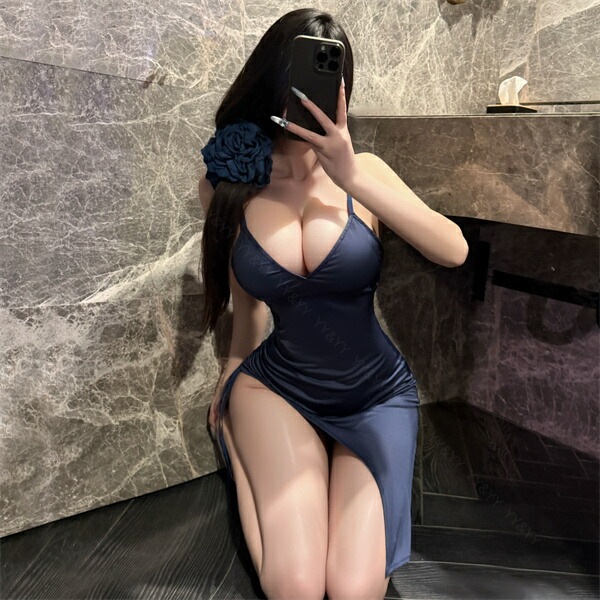セクシーランジェリー ワンピース ネイビー シャーリング 絞り　ボディコン ミニスカート ミニスカ 紺色 伸縮性 下着レディース ランジェリー 部屋着 ショーツ 細見え Vネック アシンメトリー アシメ 寝巻 ルームウェア ナイトドレス[w1462]