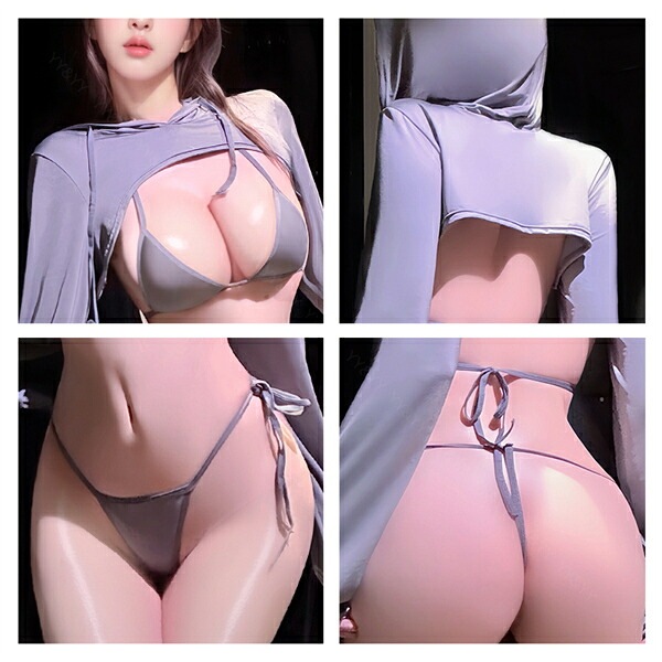 水着 ビキニ 上下セット フード トップス ショートパーカー セクシーパーカー セクシーランジェリー ホルターネック ブラ ショーツ 透け スケスケ スク水 コスプレ コスチューム 大胆 超過激 セクシー ハイレグ 下着 ルームウェア m100