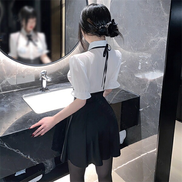 コスプレ 制服 学生服 セクシーランジェリー セクシー コスチューム セクシー コスプレ ワンピース ワンピ ホルターネック セクシー ワンピ ミニ丈 キャミソール  透け スケスケ 半袖 シャツ リボン 超過激  ランジェリー 下着 Tバック 可愛い