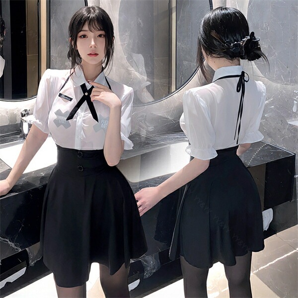 コスプレ 制服 学生服 セクシーランジェリー セクシー コスチューム セクシー コスプレ ワンピース ワンピ ホルターネック セクシー ワンピ ミニ丈 キャミソール  透け スケスケ 半袖 シャツ リボン 超過激  ランジェリー 下着 Tバック 可愛い
