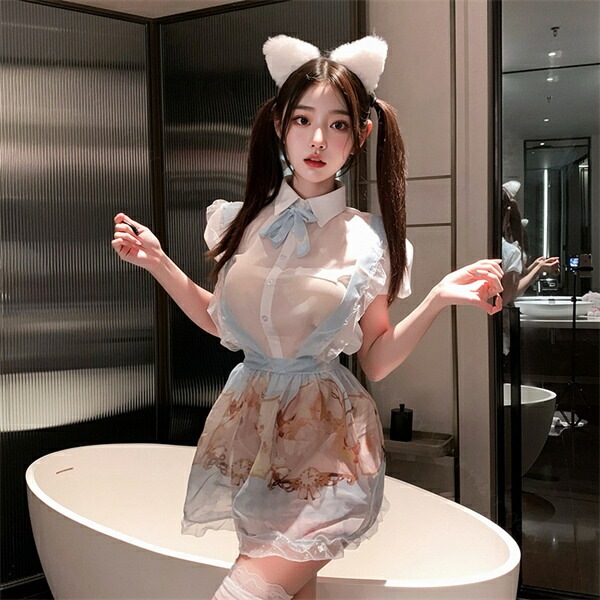 コスプレ メイド エプロン アリス セクシーランジェリー 超過激 メイド服 スカート 半袖 フリル コスチューム ネクタイ ミニスカ リボン キュート ブルー 水色 柄入りスカート 下着 レディース ランジェリー 快適 レース 豪華 ゆったり