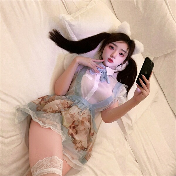 コスプレ メイド エプロン アリス セクシーランジェリー 超過激 メイド服 スカート 半袖 フリル コスチューム ネクタイ ミニスカ リボン キュート ブルー 水色 柄入りスカート 下着 レディース ランジェリー 快適 レース 豪華 ゆったり
