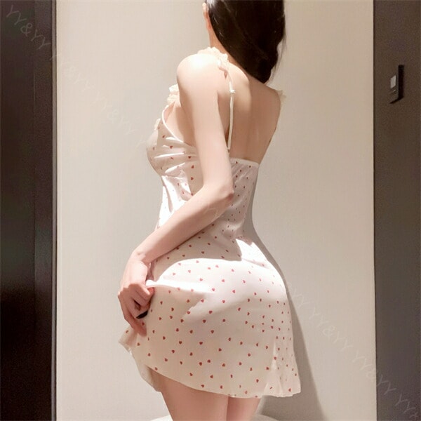 セクシーランジェリー ベビードール ハート柄 ドット 総柄 Aライン ワンピ 透け透け 薄ピンク レース Tバック セクシーチュール 肩紐調節 アジャスター ドレス 谷間 デイリー 日常 ルームウェア 下着 部屋着 可愛い 高級感 色気