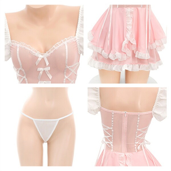コスプレ ベビードール メイド ウエイトレス セクシーランジェリー 超過激 透け スケスケ ミニ丈 ワンピース ミニスカ ピンク ファスナー キャミソール 薄手 シアー フリル リボン Tバック セクシー スカート 下着 伸縮性 高級感 色気 エロ下着 エロ