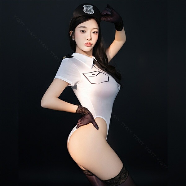 コスプレ ポリス 教官 セクシーランジェリー テディ ハイレグ 上下一体型 透け コスチューム スケスケ ネクタイ 半袖 ホック付き カチューシャ 帽子 超過激 ミニ丈 ショート ルームウェア ランジェリー 下着 インナー 上品 高級感 快適