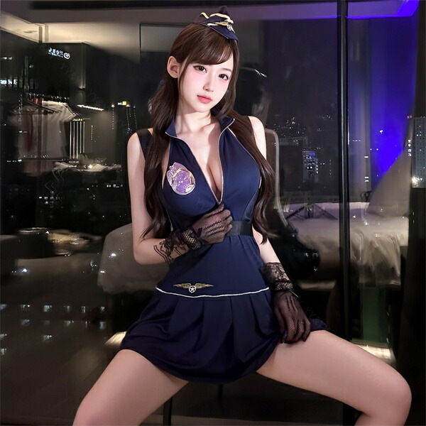 セクシー コスプレ セクシー コスチューム ポリス CA 制服 セクシーランジェリー 超過激 スケスケ ミニ丈 ミニスカート ミニスカ ネイビー ピンク 帽子 ファスナー ジッパー 薄手 シアー 開襟シャツ 谷間 Tバック セクシー スカート 色気 エロ下着