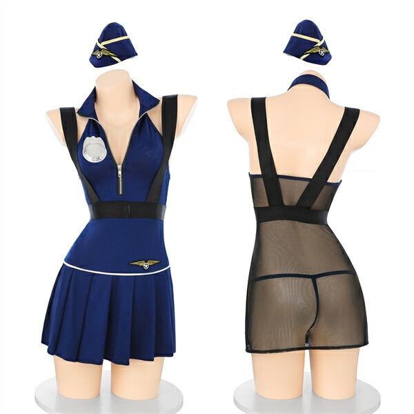 セクシー コスプレ セクシー コスチューム ポリス CA 制服 セクシーランジェリー 超過激 スケスケ ミニ丈 ミニスカート ミニスカ ネイビー ピンク 帽子 ファスナー ジッパー 薄手 シアー 開襟シャツ 谷間 Tバック セクシー スカート 色気 エロ下着