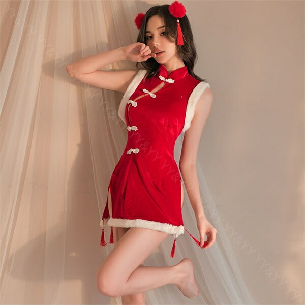ハロウィン クリスマス サンタ  サンタコス  サンタ衣装 チャイナドレス セット ファー  サンタクロース 過激 セクシーランジェリー 可愛い   セクシー   コスプレ セクシーランジェリー セクシー ランジェリー[w1101]