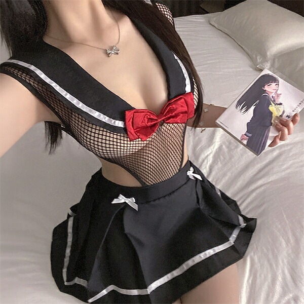 コスプレ セーラー服 制服 学生服 セクシー コスチューム テディ 上下一体型 穴あき オープン セクシーランジェリー ノースリーブ 透け スケスケ スカート ミニスカ メッシュ 網 スリット 過激 ランジェリー 下着 可愛い 上品 エロ エロ下着 ハイレグ