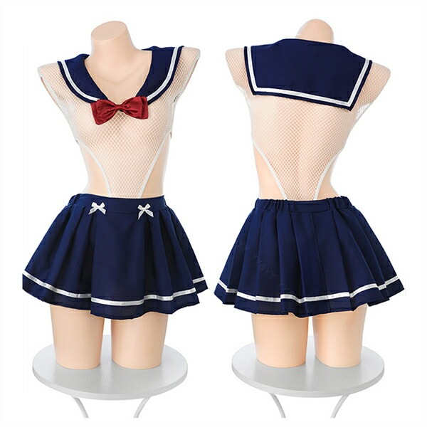 コスプレ セーラー服 制服 学生服 セクシー コスチューム テディ 上下一体型 穴あき オープン セクシーランジェリー ノースリーブ 透け スケスケ スカート ミニスカ メッシュ 網 スリット 過激 ランジェリー 下着 可愛い 上品 エロ エロ下着 ハイレグ
