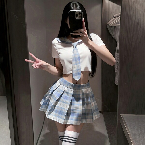 セクシー コスプレ セーラー服 セクシー コスチューム 学生服 制服 セクシー チェック柄 ゆめかわ メルヘン ネクタイ コスチューム シャツ 半袖 ミニスカート ミニスカ プリーツ セクシーランジェリー 過激 ランジェリー 下着 可愛い エロ エロ下着