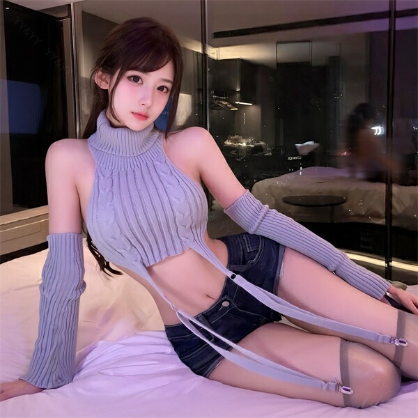 セクシーランジェリー 超過激 OL 教師 コスプレ ミニ丈 ニット フリーサイズ コスチューム イベント 秘書 ノースリーブ ニット グレー タートルネック 紐 メンズ タイトミニ ギフト プレゼント 撮影会 セクシーランジェリー ガーターベルト