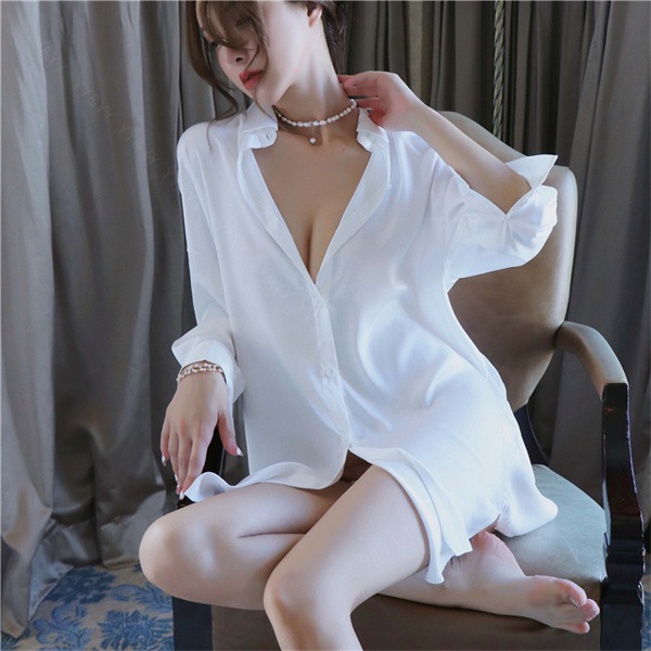 セクシーランジェリー 彼シャツ オーバーシャツ ホワイトシャツ ボーイフレンドシャツ ロング ベビードール セクシー ランジェリー ルームウェア 羽織 スケスケ 高品質 部屋着 スリット 寝巻き 大人 エロい下着[w834]