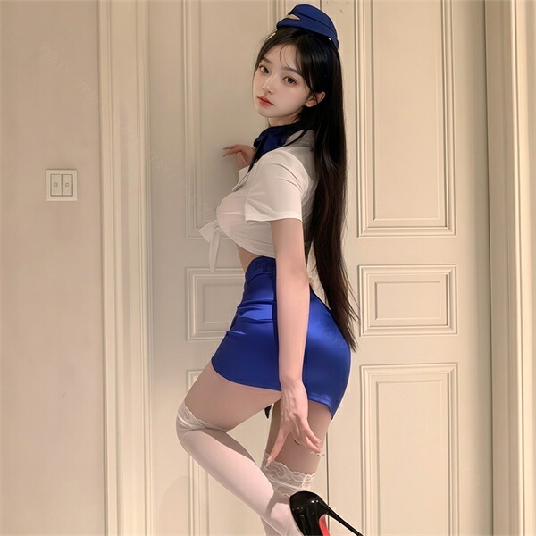 コスプレ 制服 キャビンアテンダント CA セクシーランジェリー ベビードール ミニスカート ミニスカ 開襟シャツ 襟付き リボンシャツ 透け スケスケ コスチューム 光沢 リボン 帽子 超過激 ミニ丈 スリット ランジェリー 下着 高級感