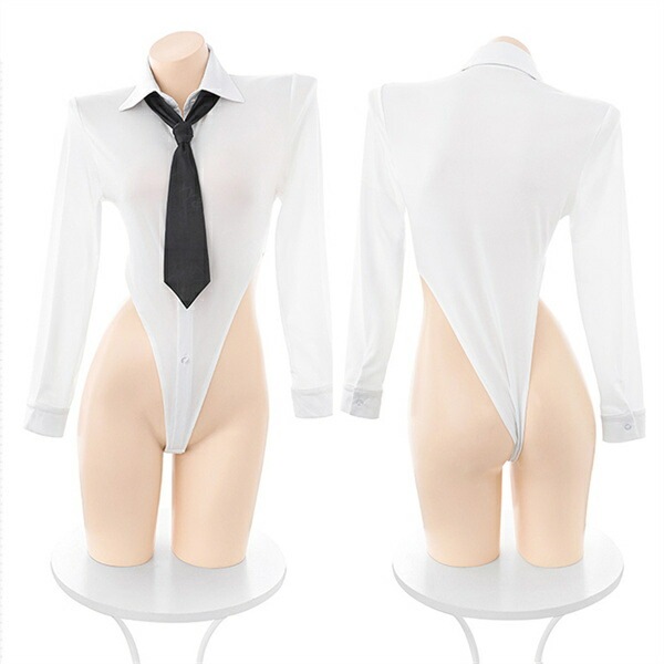 コスプレ OL 秘書 制服 セクシーランジェリー コスチューム 超過激 テディ 上下一体型 ハイレグ ミニスカ―ト 長袖 シャツ ミニスカ 開襟シャツ ランジェリー 下着 セクシー 高級感 快適 部屋着 ルームウェア 肌着 伸縮性 透け スケスケ 白 衣装 薄手
