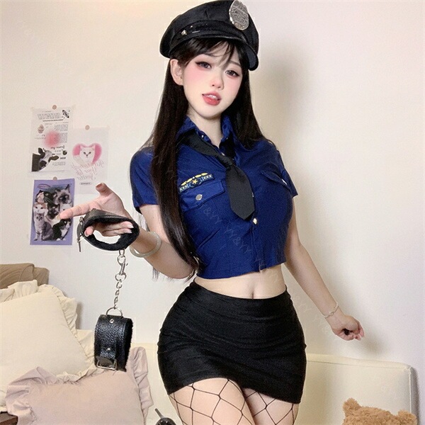 コスプレ  ポリス ベビードール コスチューム 帯 透け透け セクシーランジェリー 大きいサイズ コスプレ ハロウィン 仮装 エロ下着 セクシーランジェリー 可愛い コスチューム  セクシー コスプレ エロい下着 フリル ミニスカ[w1258]