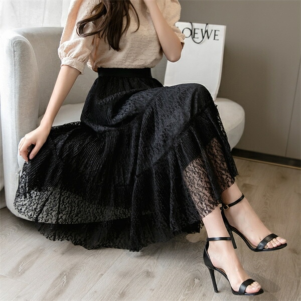 フレアスカート ミモレ丈 スカート プリーツ ワイド 韓国系 ウエストゴム ハイウエストスカート レディース デート服 大人可愛い シンプル 可愛いデイリー 春 夏 秋 大人 ロングスカート ゆったり M L XL 大きいサイズ アイボリー