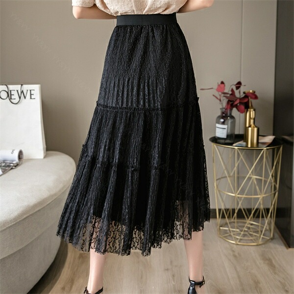 フレアスカート ミモレ丈 スカート プリーツ ワイド 韓国系 ウエストゴム ハイウエストスカート レディース デート服 大人可愛い シンプル 可愛いデイリー 春 夏 秋 大人 ロングスカート ゆったり M L XL 大きいサイズ アイボリー