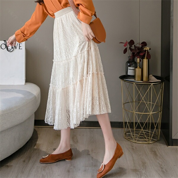 フレアスカート ミモレ丈 スカート プリーツ ワイド 韓国系 ウエストゴム ハイウエストスカート レディース デート服 大人可愛い シンプル 可愛いデイリー 春 夏 秋 大人 ロングスカート ゆったり M L XL 大きいサイズ アイボリー