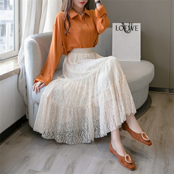 フレアスカート ミモレ丈 スカート プリーツ ワイド 韓国系 ウエストゴム ハイウエストスカート レディース デート服 大人可愛い シンプル 可愛いデイリー 春 夏 秋 大人 ロングスカート ゆったり M L XL 大きいサイズ アイボリー