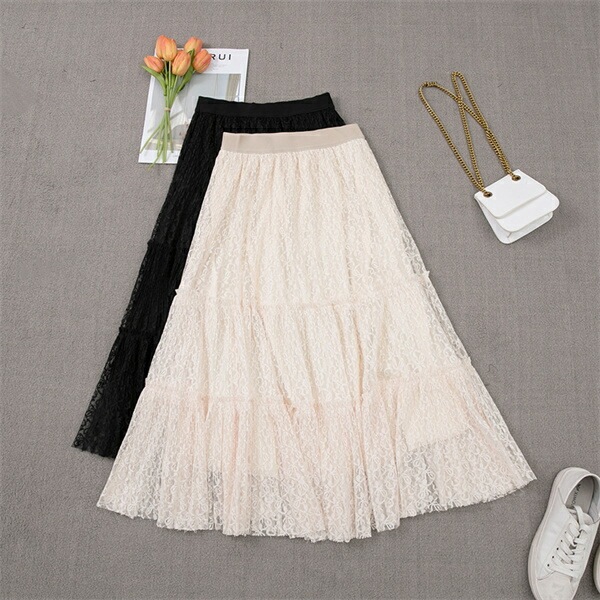 フレアスカート ミモレ丈 スカート プリーツ ワイド 韓国系 ウエストゴム ハイウエストスカート レディース デート服 大人可愛い シンプル 可愛いデイリー 春 夏 秋 大人 ロングスカート ゆったり M L XL 大きいサイズ アイボリー