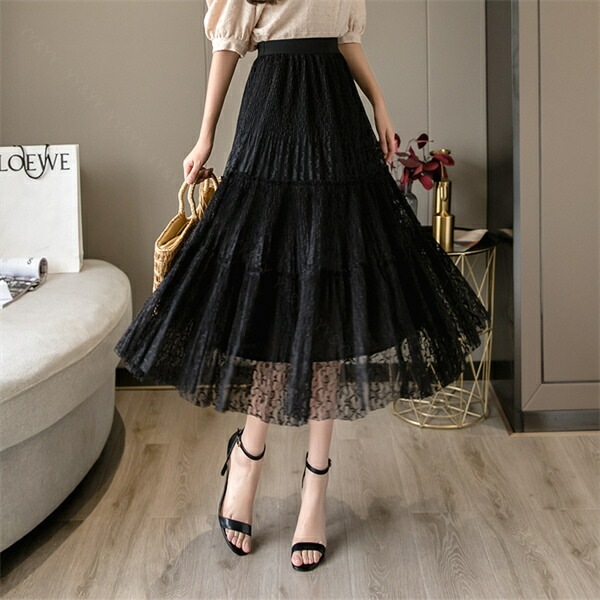 フレアスカート ミモレ丈 スカート プリーツ ワイド 韓国系 ウエストゴム ハイウエストスカート レディース デート服 大人可愛い シンプル 可愛いデイリー 春 夏 秋 大人 ロングスカート ゆったり M L XL 大きいサイズ アイボリー