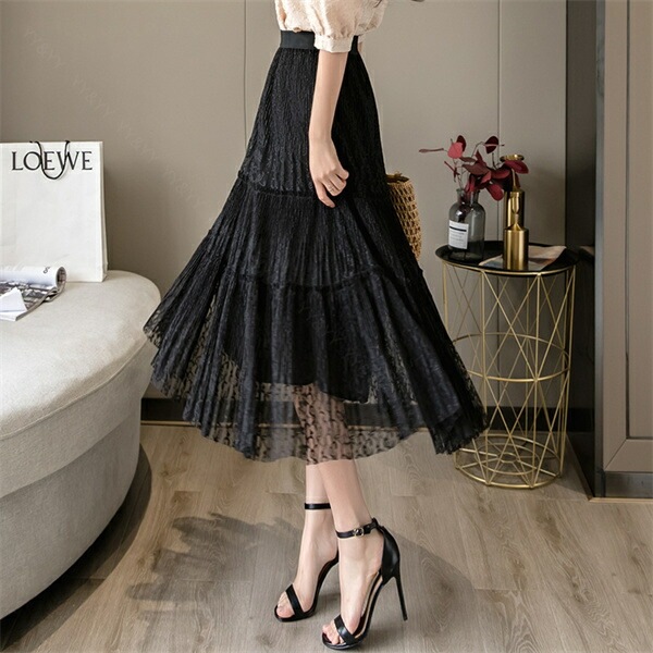 フレアスカート ミモレ丈 スカート プリーツ ワイド 韓国系 ウエストゴム ハイウエストスカート レディース デート服 大人可愛い シンプル 可愛いデイリー 春 夏 秋 大人 ロングスカート ゆったり M L XL 大きいサイズ アイボリー