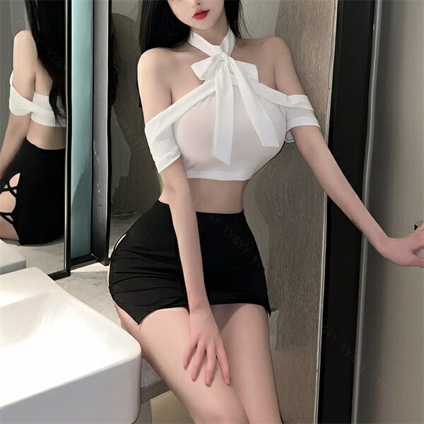 セクシー ランジェリー コスチューム OL 秘書 教師 コスプレ シースルー シャツ セット  エロコスプレ 誘惑 超過激 下着 上下セット セクシーランジェリー  エロ下着 レディース ランジェリー タイトスカート リボン ミニ丈 ブラック 黒[w1321]