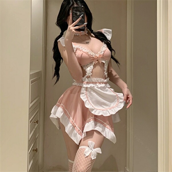 コスプレ メイド エプロン セクシーランジェリー ベビードール ワンピース ノースリーブ ミニワンピ セクシー レース リボン フリル 谷間 透け スケスケ コスチューム 超過激 ルームウェア ランジェリー 下着 Tバック 快適 可愛い 高級感