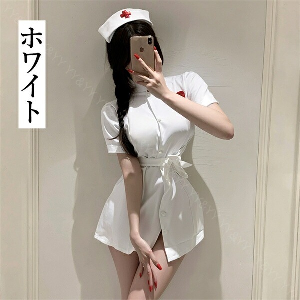 セクシーランジェリー 超過激 ナース ナースコスプレ 看護師 白 ピンク  コスチューム 清楚 コスプレ 可愛い 大人向け コスプレセット Tバック 帽子 ミニ丈  プレゼント ギフト 贈り物 イベント 撮影会