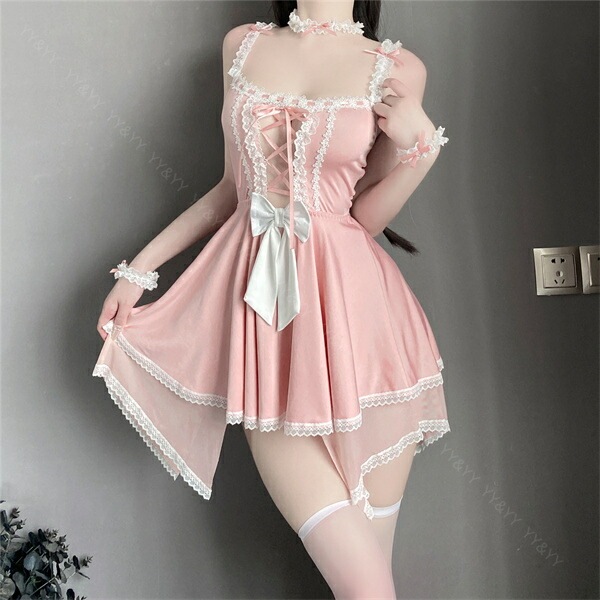 セクシーランジェリー メイド セット 超過激 コスプレ Tバック レディース セクシー  メイド服 パッド  オープン チョーカー 下着 可愛い レース リボン セクシー コスチューム 衣装 ベビードール エプロン フリル 黒[w1357]