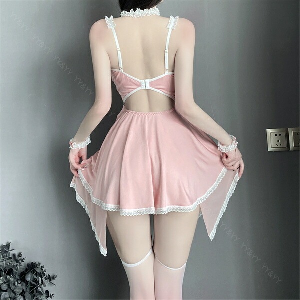 セクシーランジェリー メイド セット 超過激 コスプレ Tバック レディース セクシー  メイド服 パッド  オープン チョーカー 下着 可愛い レース リボン セクシー コスチューム 衣装 ベビードール エプロン フリル 黒[w1357]