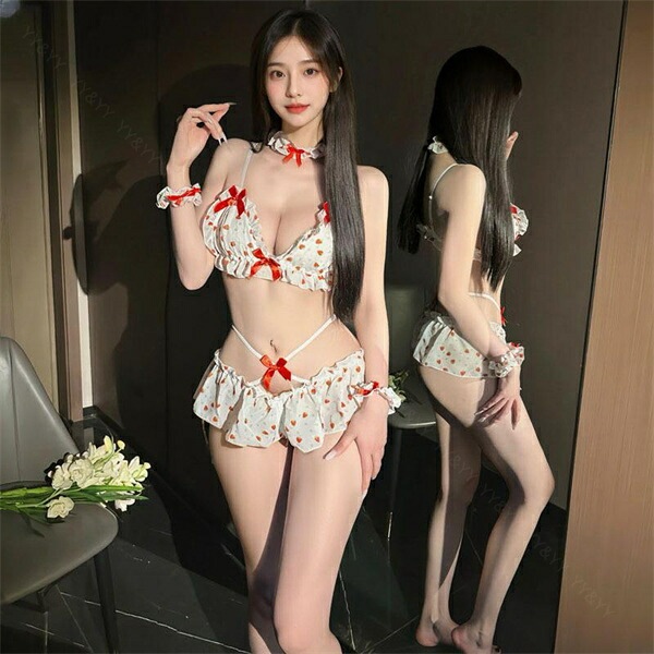 セクシーランジェリー 超過激 ブラセット 穴あき 上下セット 可愛い ピンク ショーツ ランジェリー レディース セクシー ランジェリー 下着 上下セット フリル レース ブラセット Tバック 谷間 リボン シアー ドット ハート 白 w1603
