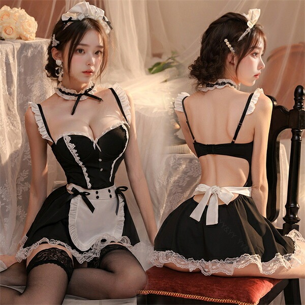 コスプレ セクシーランジェリー 大きいサイズ XL 3L 4L コスチューム メイド エプロン コスプレ フリル リボン キュート メイド服 ミニスカート ミニスカ ホワイトエプロン ショーツ 下着 上下セット レディース ランジェリー 部屋着 ショーツ[w1461]