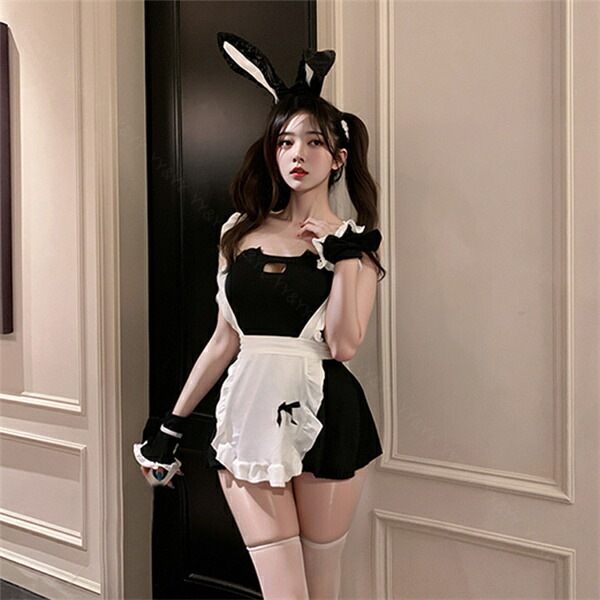 セクシーランジェリー バニーガール 超過激 メイド服 コスプレ ベビードール フリル ハイレグ ワンピース ミニ丈  コスチューム エプロン カチューシャ ハロウィン キュート 上下セット 下着 レディース ランジェリー 伸縮 快適  ゆったり