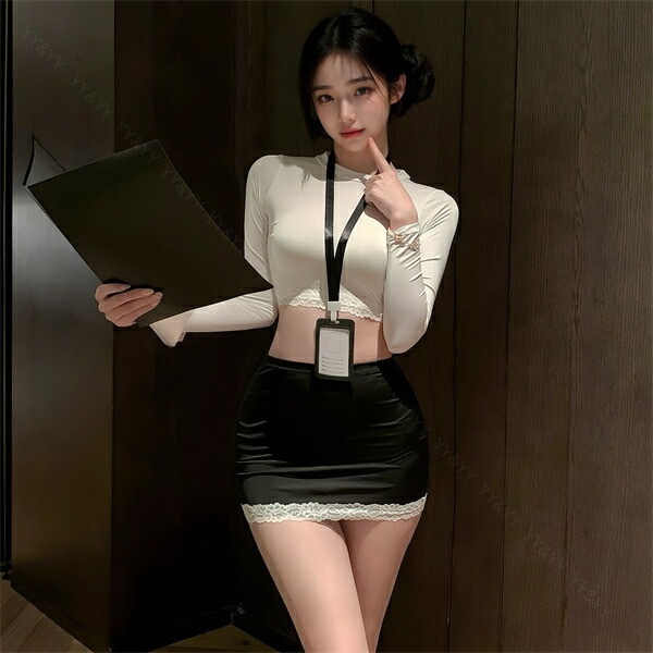 コスプレ OL 秘書 制服 セクシーランジェリー コスチューム 超過激 上下セット ハイレグ ミニスカ―ト 長袖 ピタっとトップス ミニスカ タイトスカート ランジェリー 下着 セクシー 快適 部屋着 ルームウェア 肌着 伸縮性 透け スケスケ 白 衣装 薄手