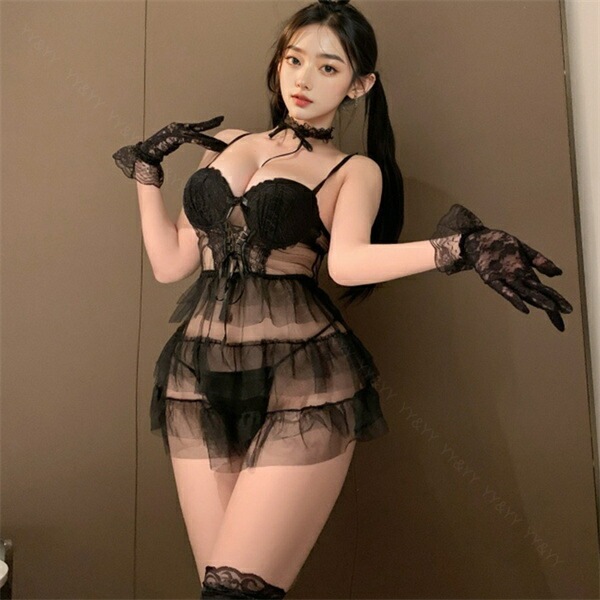 ハロウィン セクシーランジェリー  可愛い ベビードール 超過激 メイド服 Tバック セット エプロン ブラック フリル 小悪魔 過激 下着 セクシー ルームウェア フレア ミニ丈 エロ レース 黒 Tバックショーツ[w1429]