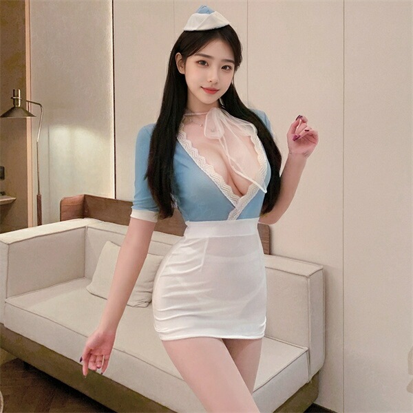 コスプレ CA キャビンアテンダント セクシーランジェリー ベビードール ワンピース ノースリーブ ミニワンピ セクシー レース リボン フリル 谷間 透け スケスケ 添乗員 コスチューム 超過激 ルームウェア ランジェリー 下着 Tバック 快適 可愛い